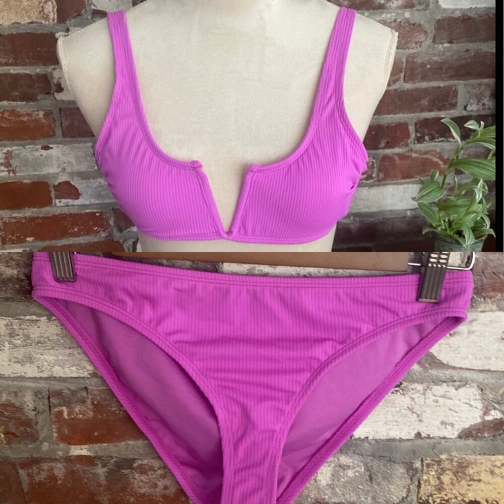 California Waves Juniors Ribbed V-Wire Bralette Bikini Set Size S
